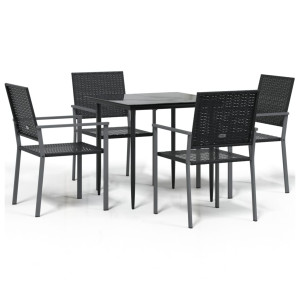 5 pcs conjunto de jantar p/ jardim vime PE e aço H