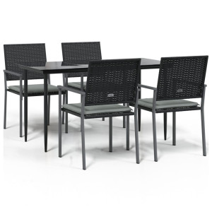 5 pcs conjunto de jantar p/ jardim c/ almofadões vime PE e aço H