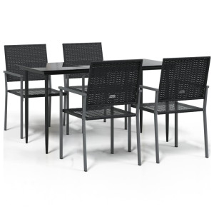 5 pcs conjunto de jantar p/ jardim vime PE e aço H
