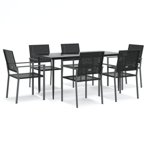 7 pcs conjunto de jantar p/ jardim vime PE e aço H