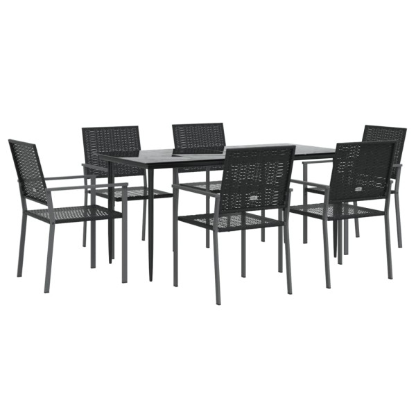 7 pcs conjunto de jantar p/ jardim vime PE e aço M 3