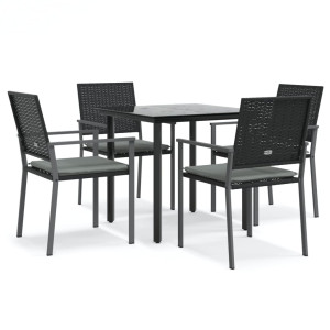 5 pcs conjunto de jantar p/ jardim c/ almofadões vime PE e aço H