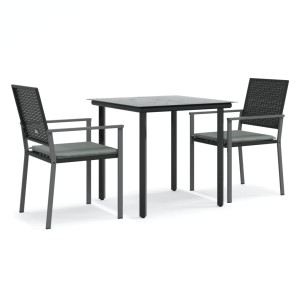 3 pcs conjunto de jantar p/ jardim c/ almofadões vime PE e aço H