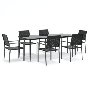 7 pcs conjunto de jantar p/ jardim vime PE e aço H