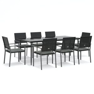 9 pcs conjunto de jantar p/ jardim com almofadões vime PE e aço H