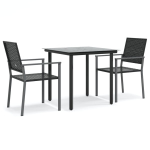 3 pcs conjunto de jantar p/ jardim vime PE e aço H