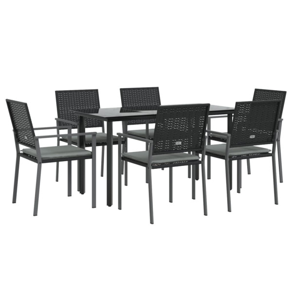 7 pcs conjunto de jantar p/ jardim c/ almofadões vime PE e aço M 3