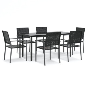 7 pcs conjunto de jantar p/ jardim vime PE e aço H