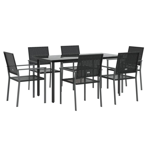 7 pcs conjunto de jantar p/ jardim vime PE e aço M 3
