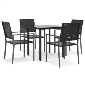5 pcs conjunto de jantar p/ jardim vime PE e aço H