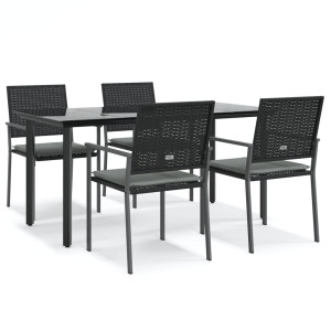 5 pcs conjunto de jantar p/ jardim c/ almofadões vime PE e aço H