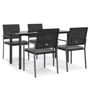 5 pcs conjunto de jantar p/ jardim c/ almofadões vime PE e aço H