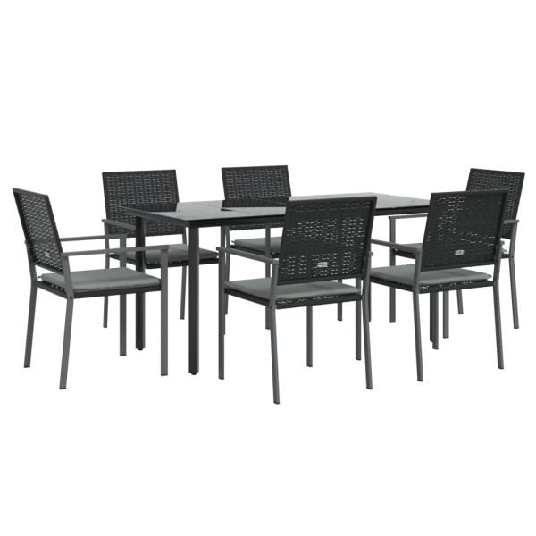 7 pcs conjunto de jantar p/ jardim c/ almofadões vime PE e aço M 3