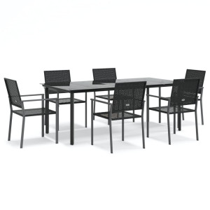 7 pcs conjunto de jantar p/ jardim vime PE e aço H