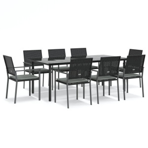 9 pcs conjunto de jantar p/ jardim com almofadões vime PE e aço H