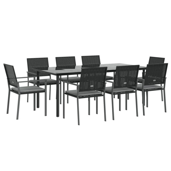 9 pcs conjunto de jantar p/ jardim com almofadões vime PE e aço M 3