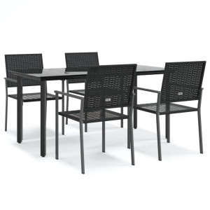 5 pcs conjunto de jantar p/ jardim vime PE e aço H