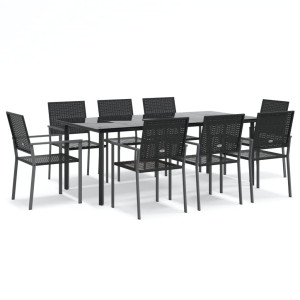 9 pcs conjunto de jantar p/ jardim vime PE e aço H