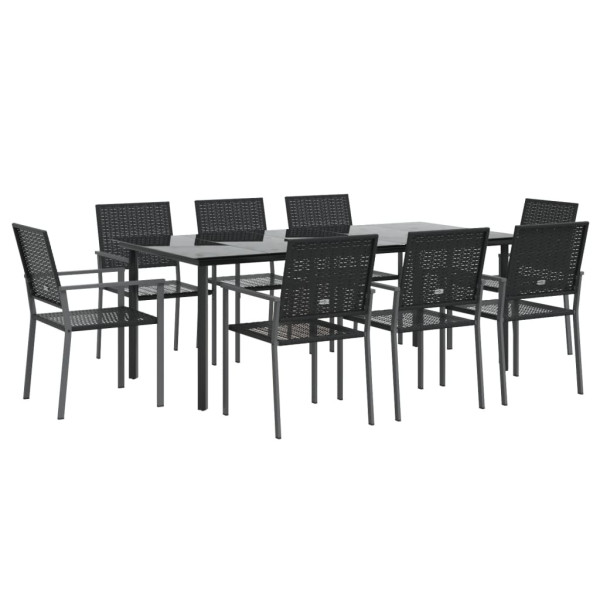 9 pcs conjunto de jantar p/ jardim vime PE e aço M 3