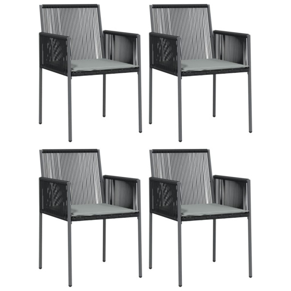 Cadeiras jardim c/ almofadões 4pcs 54x60.5x83.5cm vime PE preto M 2
