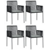 Cadeiras jardim c/ almofadões 4pcs 54x60.5x83.5cm vime PE preto 2