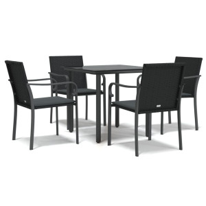 5 pcs conjunto de jantar p/ jardim c/ almofadões vime PE e aço H