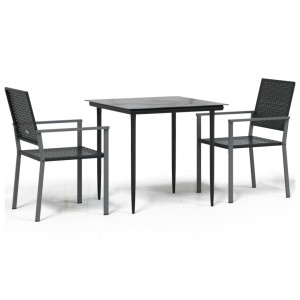 3 pcs conjunto de jantar p/ jardim vime PE e aço H