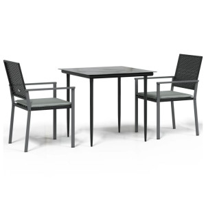 3 pcs conjunto de jantar p/ jardim c/ almofadões vime PE e aço H