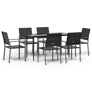 7 pcs conjunto de jantar p/ jardim vime PE e aço H