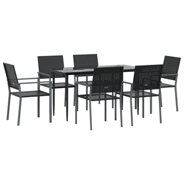 7 pcs conjunto de jantar p/ jardim vime PE e aço M 3