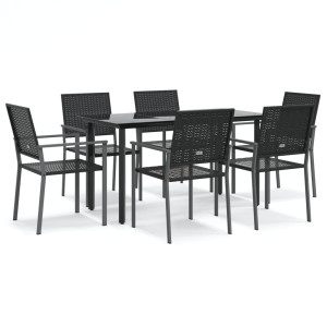 7 pcs conjunto de jantar p/ jardim vime PE e aço H