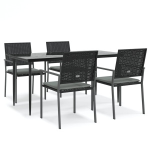 5 pcs conjunto de jantar p/ jardim c/ almofadões vime PE e aço H