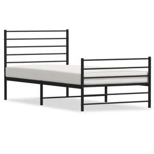 Estrutura de cama com cabeceira e pés 90x190 cm metal preto H
