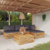 5 pcs conjunto lounge jardim c/ almofadões madeira teca maciça 1