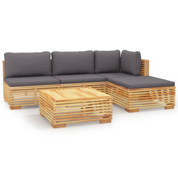 5 pcs conjunto lounge jardim c/ almofadões madeira teca maciça M 2
