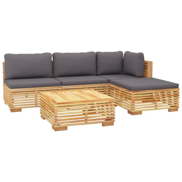 5 pcs conjunto lounge jardim c/ almofadões madeira teca maciça M 3