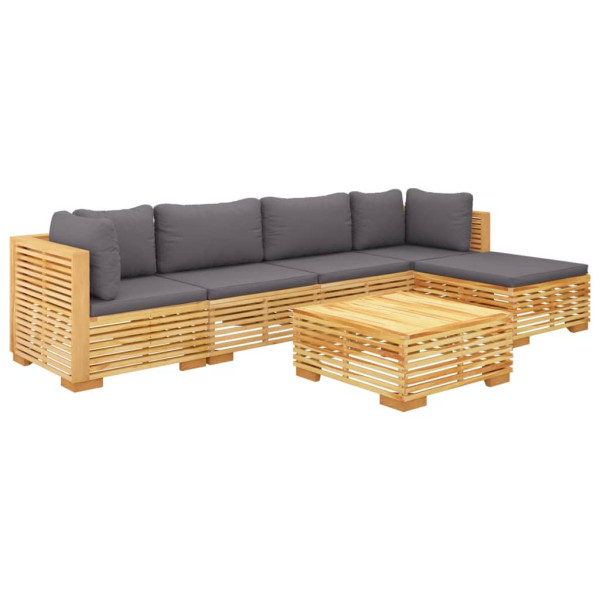 6 pcs conjunto lounge jardim c/ almofadões madeira teca maciça M 3
