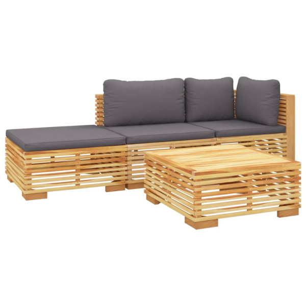 4 pcs conjunto lounge jardim c/ almofadões madeira teca maciça M 3