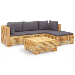 5 pcs conjunto lounge jardim c/ almofadões madeira teca maciça H
