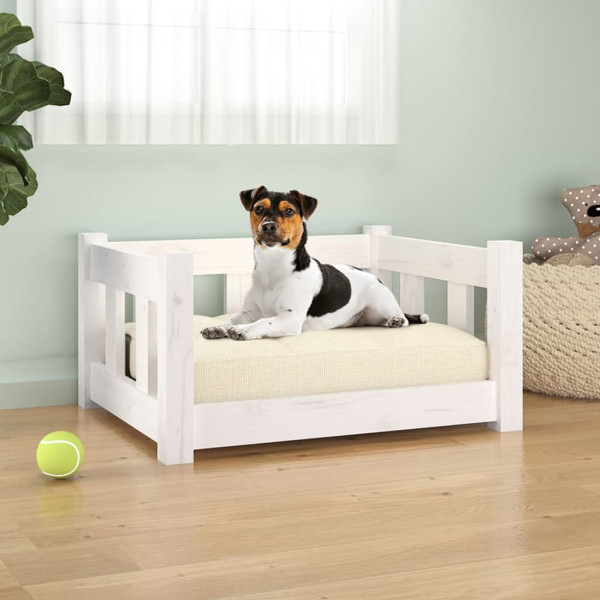 Cama para perros madera maciza de pino blanca 55.5x45.5x28 cm D