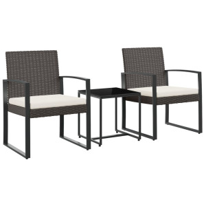 3 pcs conjunto jantar p/ jardim c/ almofadões vime PP castanho H