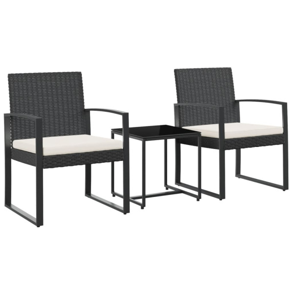 Set comedor de jardín 3 pzas con cojines PP aspecto ratán negro M 2