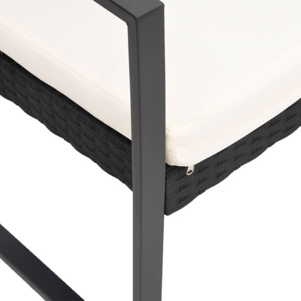 Set comedor de jardín 3 pzas con cojines PP aspecto ratán negro M 5
