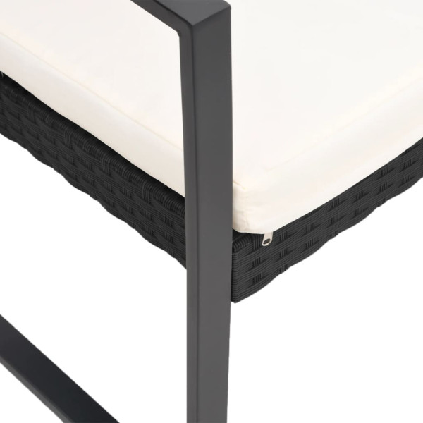 Banco de jardín de 3 plazas con cojines PP aspecto ratán negro M 5