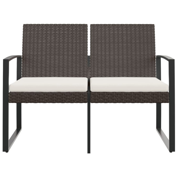 Banco de jardín 2 plazas con cojines PP aspecto de ratán marrón M 3