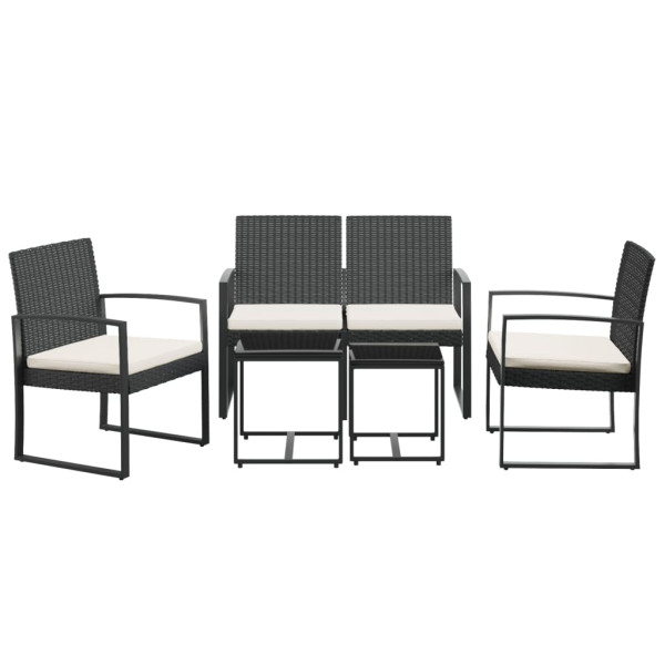 5 pcs conjunto de jantar p/ jardim c/ almofadões vime PP preto M 3
