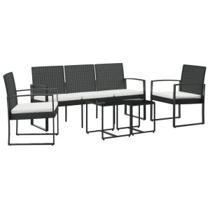 Set comedor de jardín 5 pzas con cojines PP aspecto ratán negro H