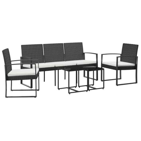 Set comedor de jardín 5 pzas con cojines PP aspecto ratán negro M 2