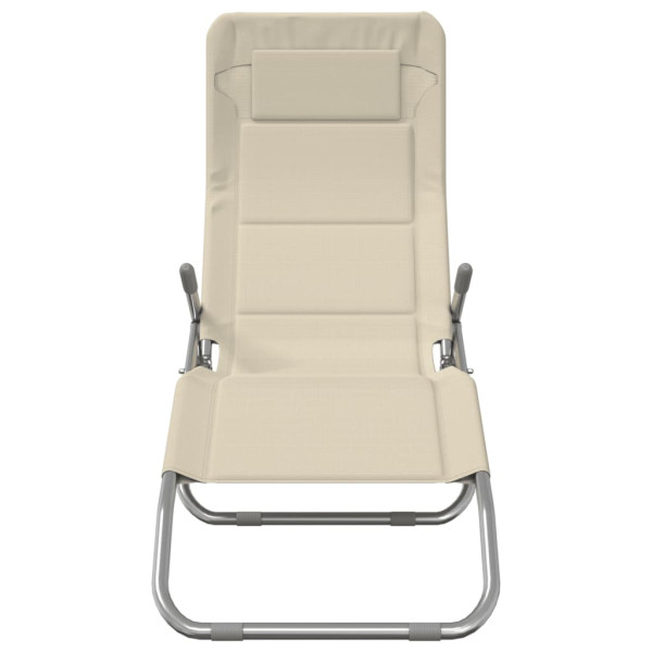 Tumbona plegable 2 uds textilene acero con recubrimiento crema M 4
