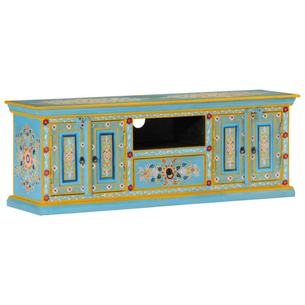 Mueble de TV madera maciza de mango azul 110x30x40 cm D